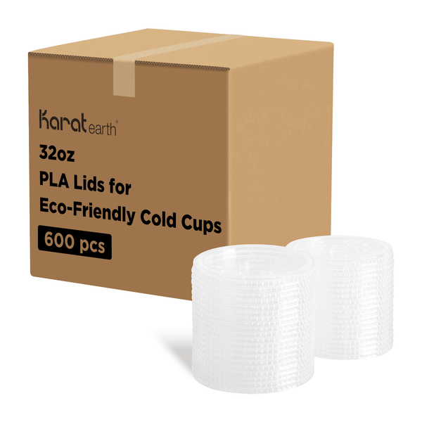 Karat Earth PLA Flat Lids for Eco-Friendly 32oz Paper Cold Cups (104.5mm) - 600 pcs