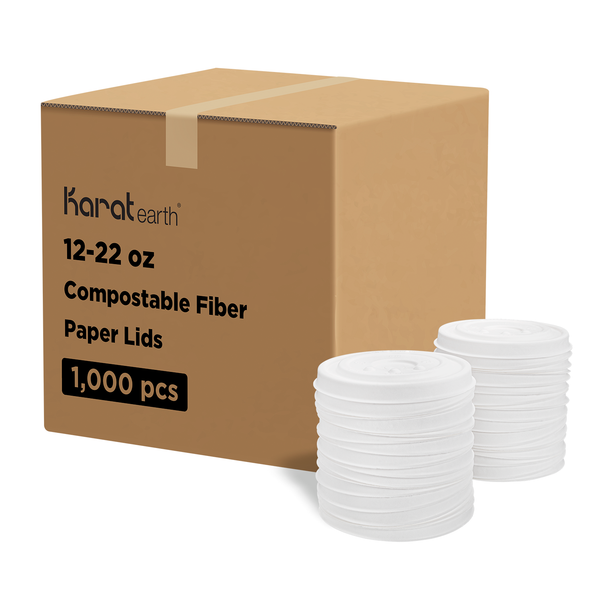 Karat Earth Compostable Fiber Paper Flat lid for 12-22 oz Paper Cold Cup (90mm) - 1,000 pcs