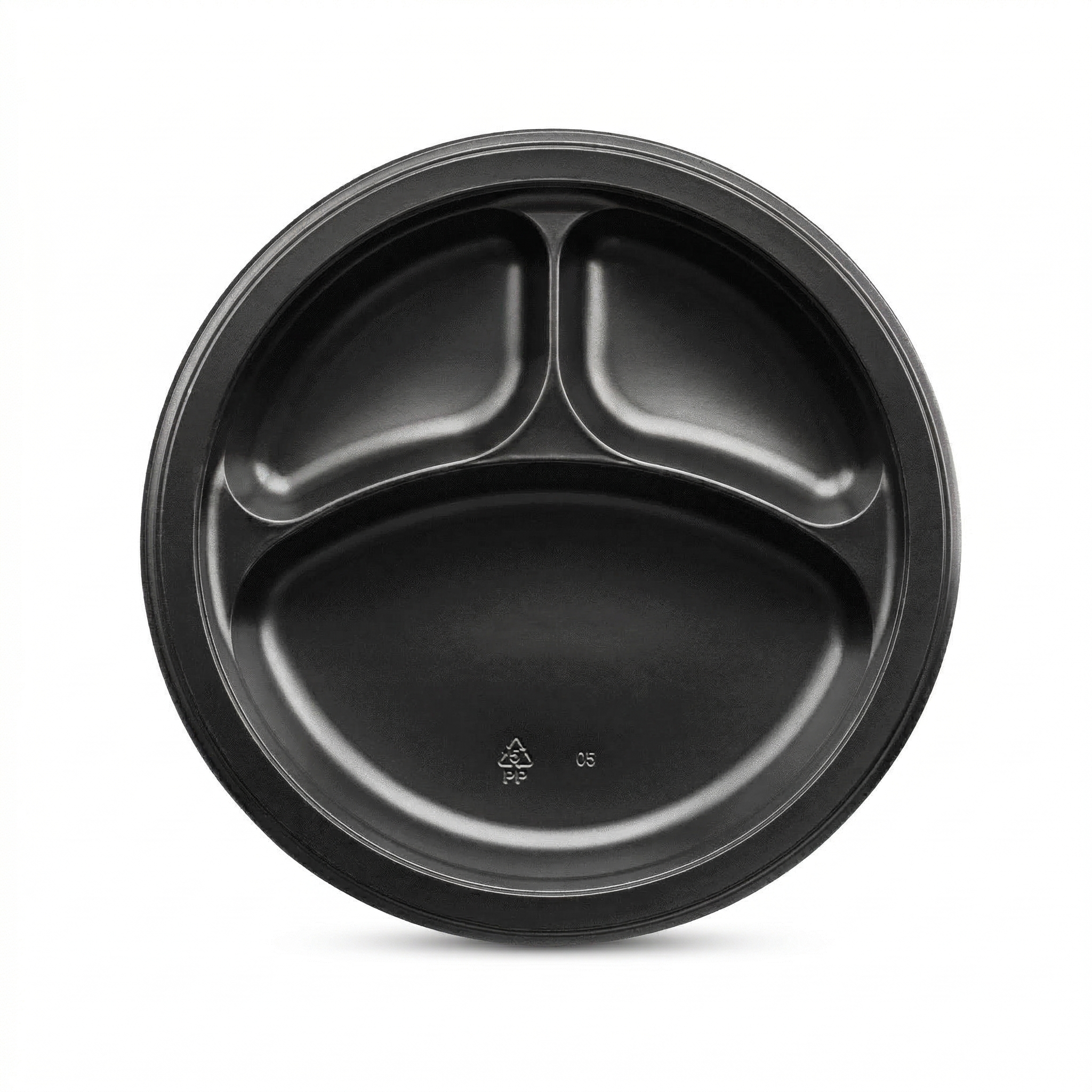 Karat Earth 3 Compartments, 9" Mineral Filled PP Round Plates, Black - 500 pcs
