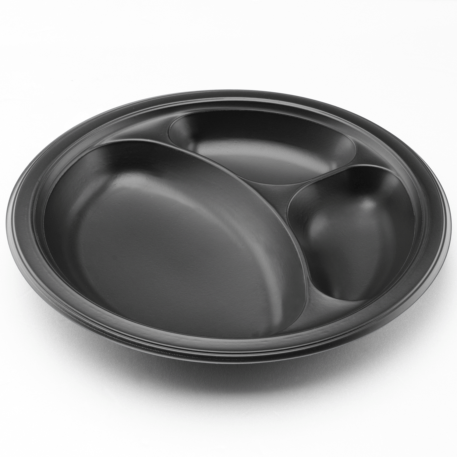 Karat Earth 10.25" Mineral Filled PP Round Plate, Black, 3 compartments - 500 pcs