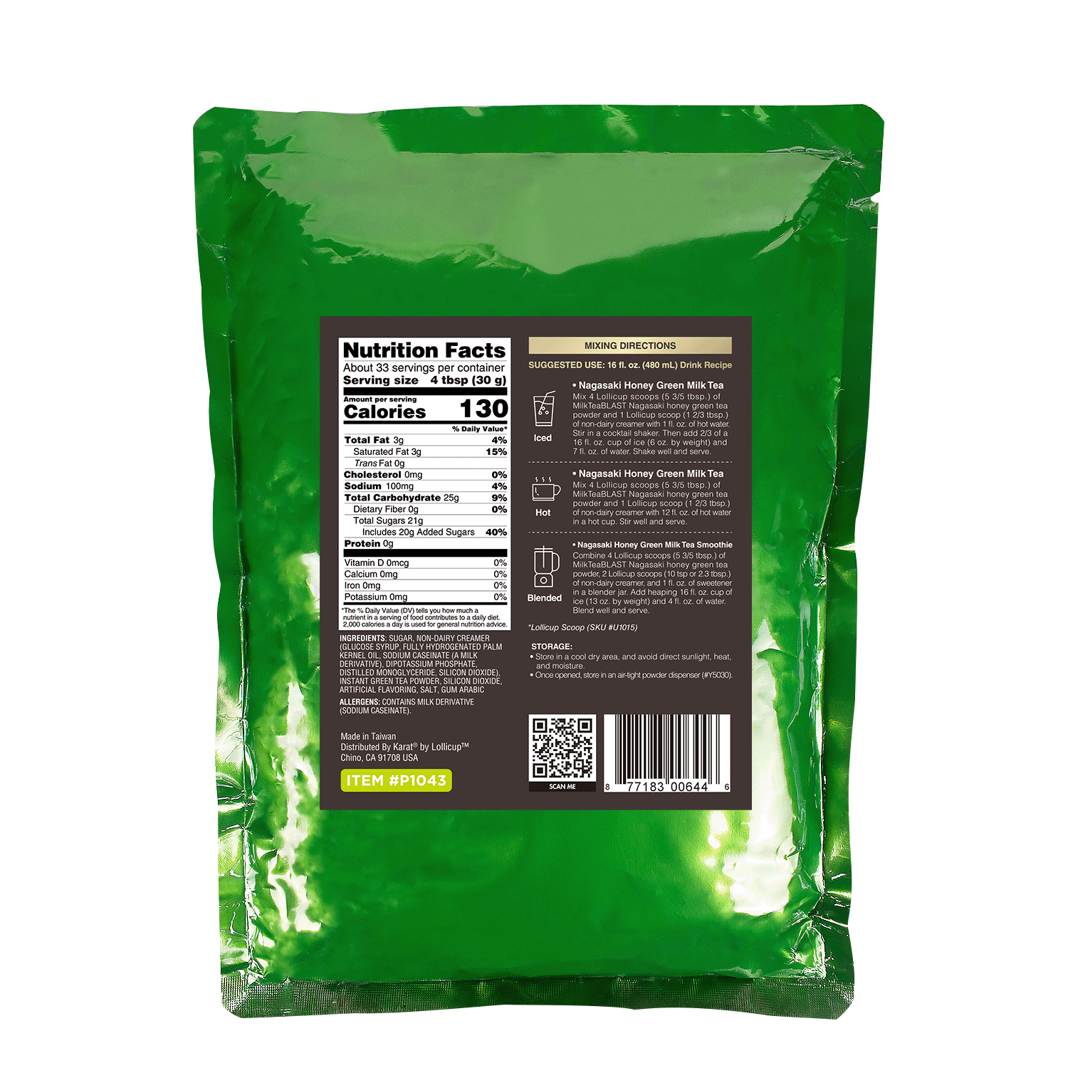 MilkTeaBLAST Nagasaki Savory Honey Green Tea Powder - Bag (2.2 lbs)