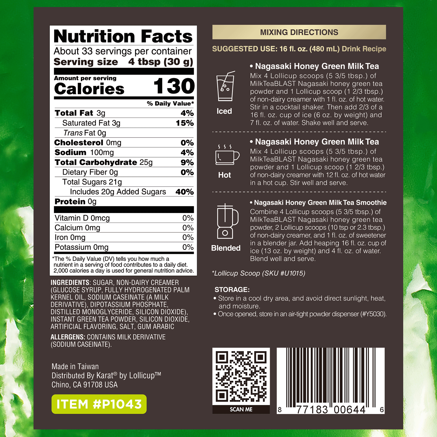 MilkTeaBLAST Nagasaki Savory Honey Green Tea Powder - Bag (2.2 lbs)