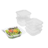 Karat 48 oz PET Tamper Resistant Deli Container with Flat Lid  stacked with salad