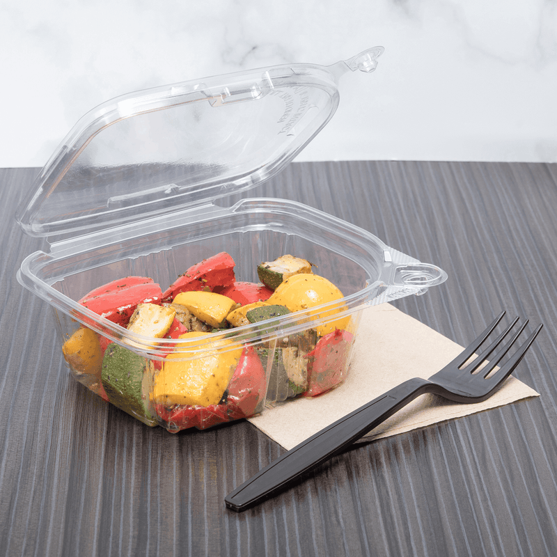Fresh N' Sealed® Deli Container Hinged With Flat Lid 12 OZ PET Clear Square  256/Case