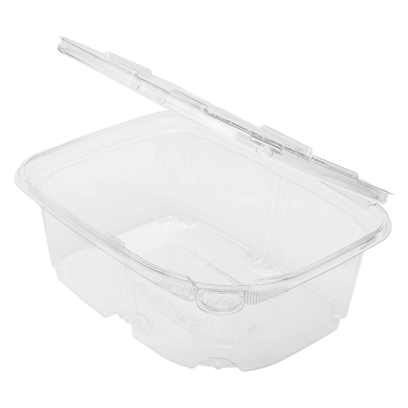 Choice 32 oz. Clear RPET Tall Hinged Deli Container with Domed Lid - 50/Pack