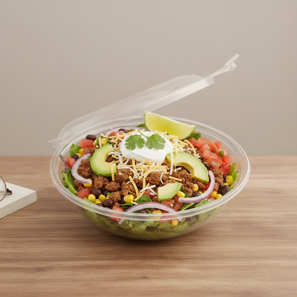 [240 sets] 16 oz Disposable Tamper Resistant Hinged Salad Bowls | PET