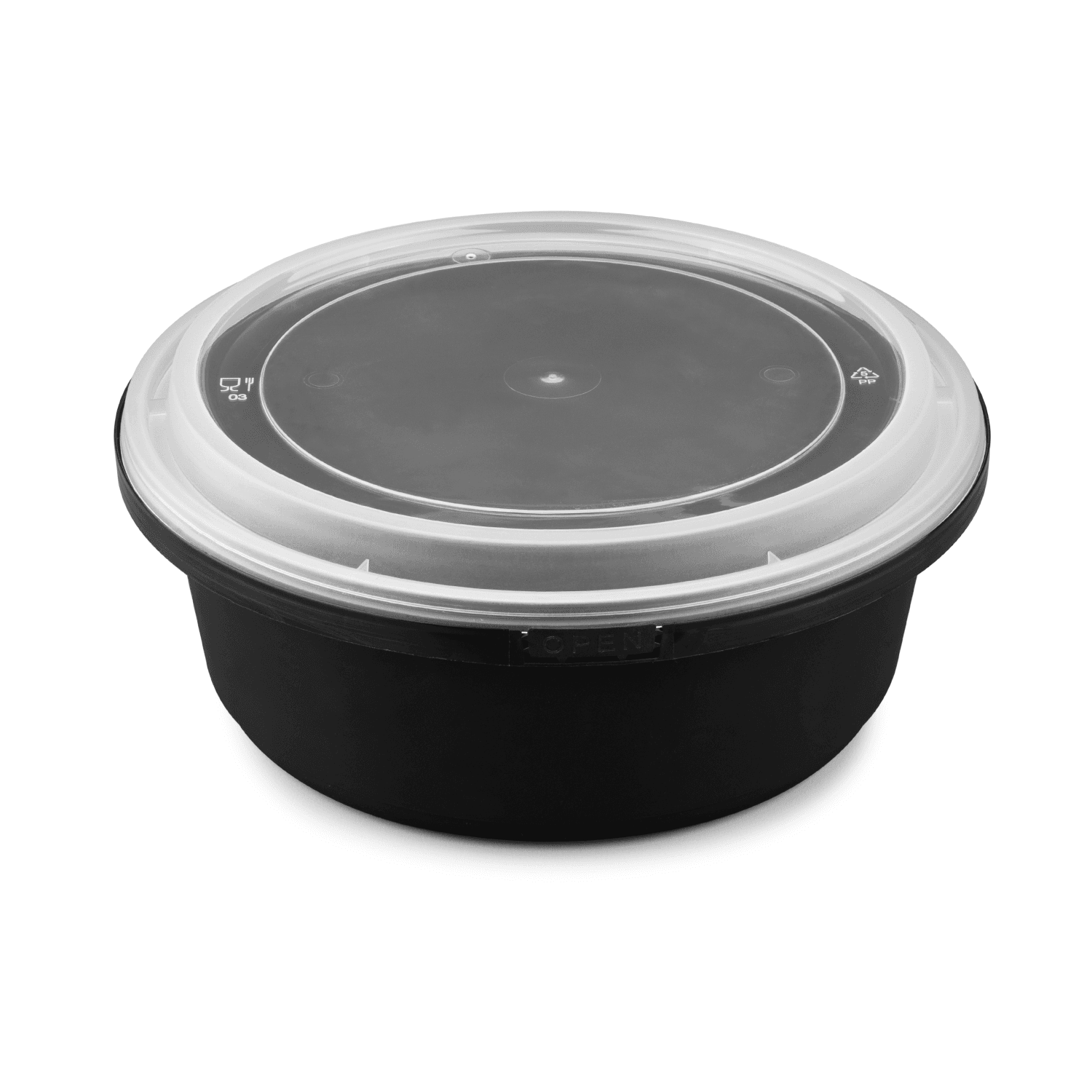 Karat 34oz PP Tamper Resistant Injection Molded Microwaveable Black Food Container w/Clear lid - 150 pcs