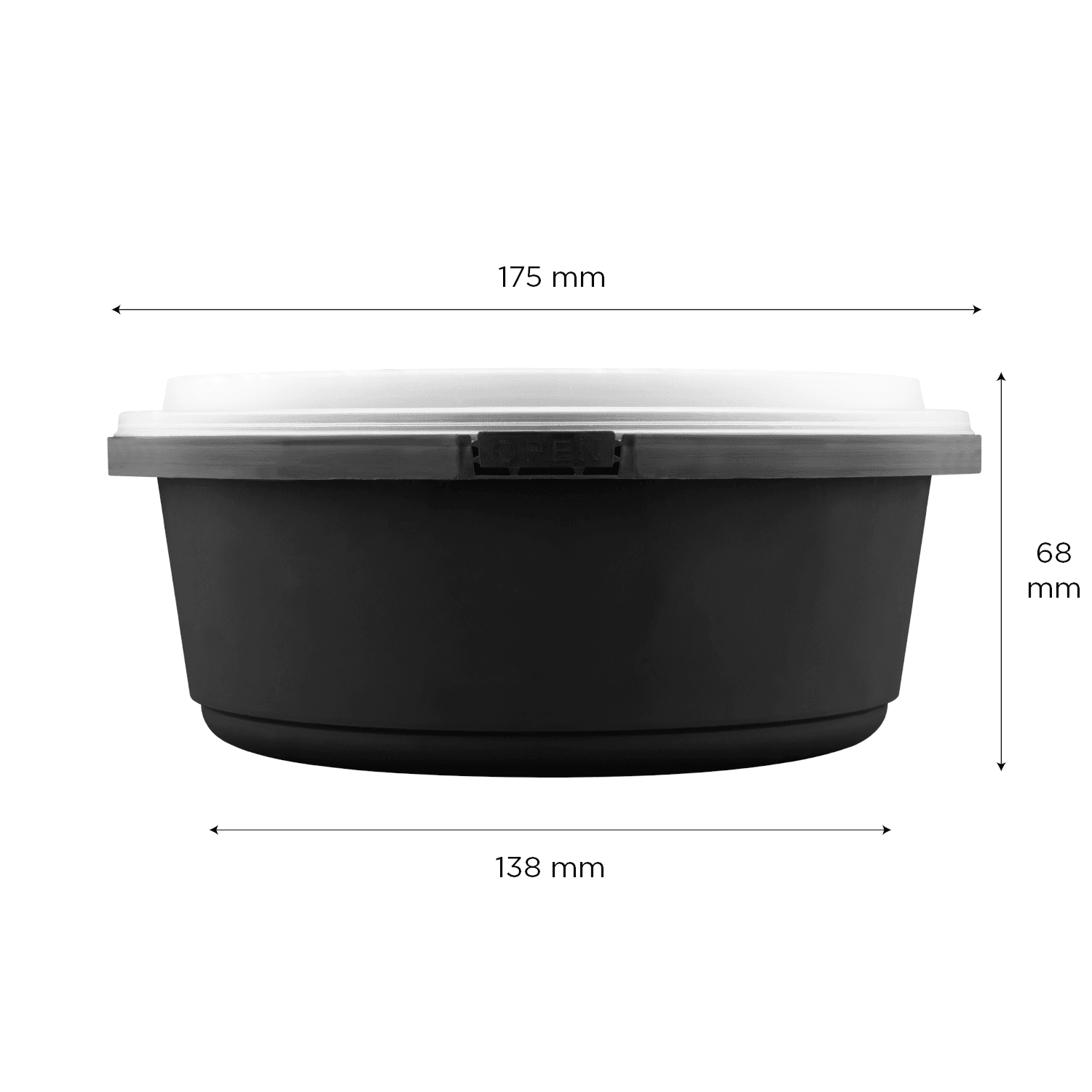 34 oz PP Tamper Resistant Injection Molded Microwaveable Black Food Container w/Clear lid - 150 pcs