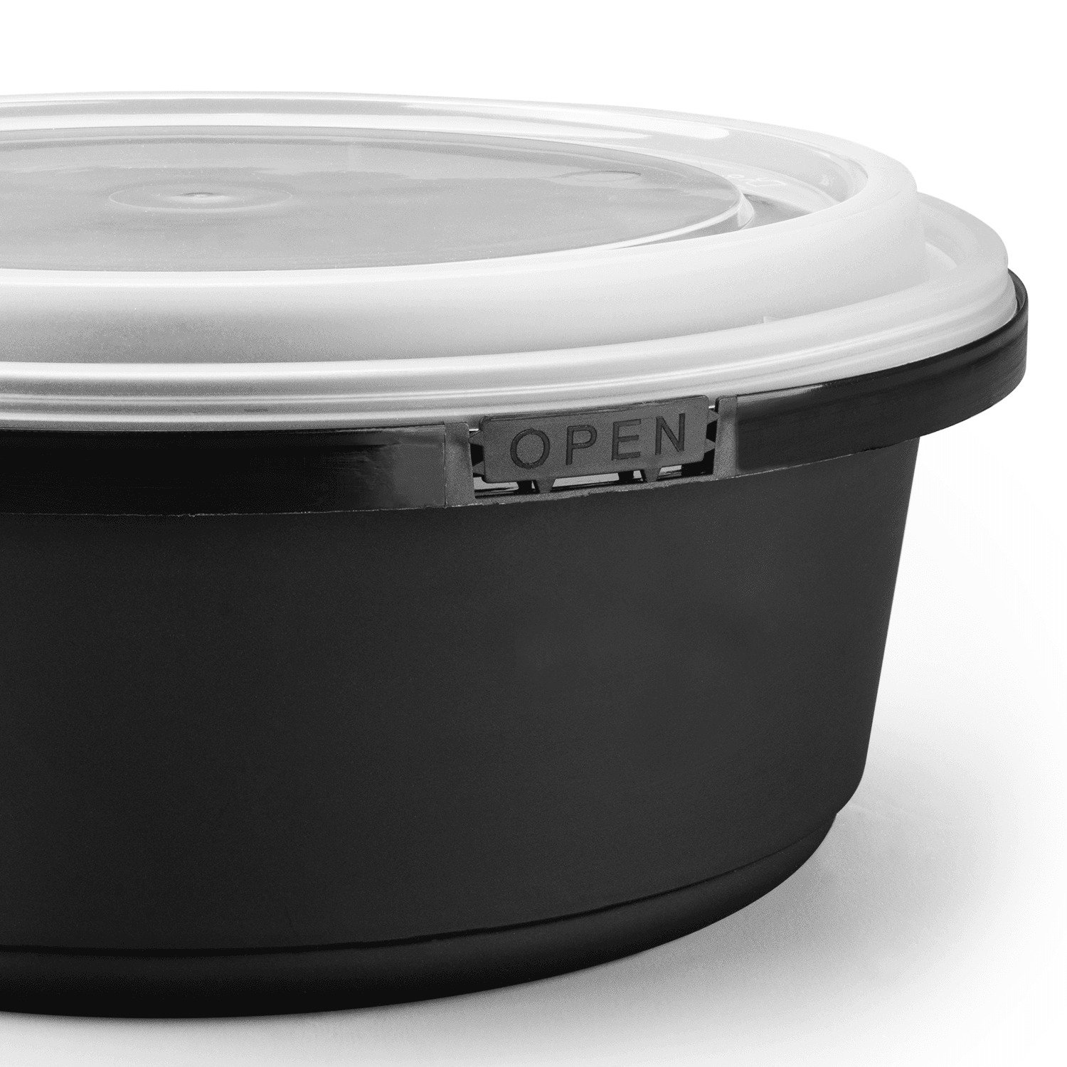 34 oz PP Tamper Resistant Injection Molded Microwaveable Black Food Container w/Clear lid - 150 pcs