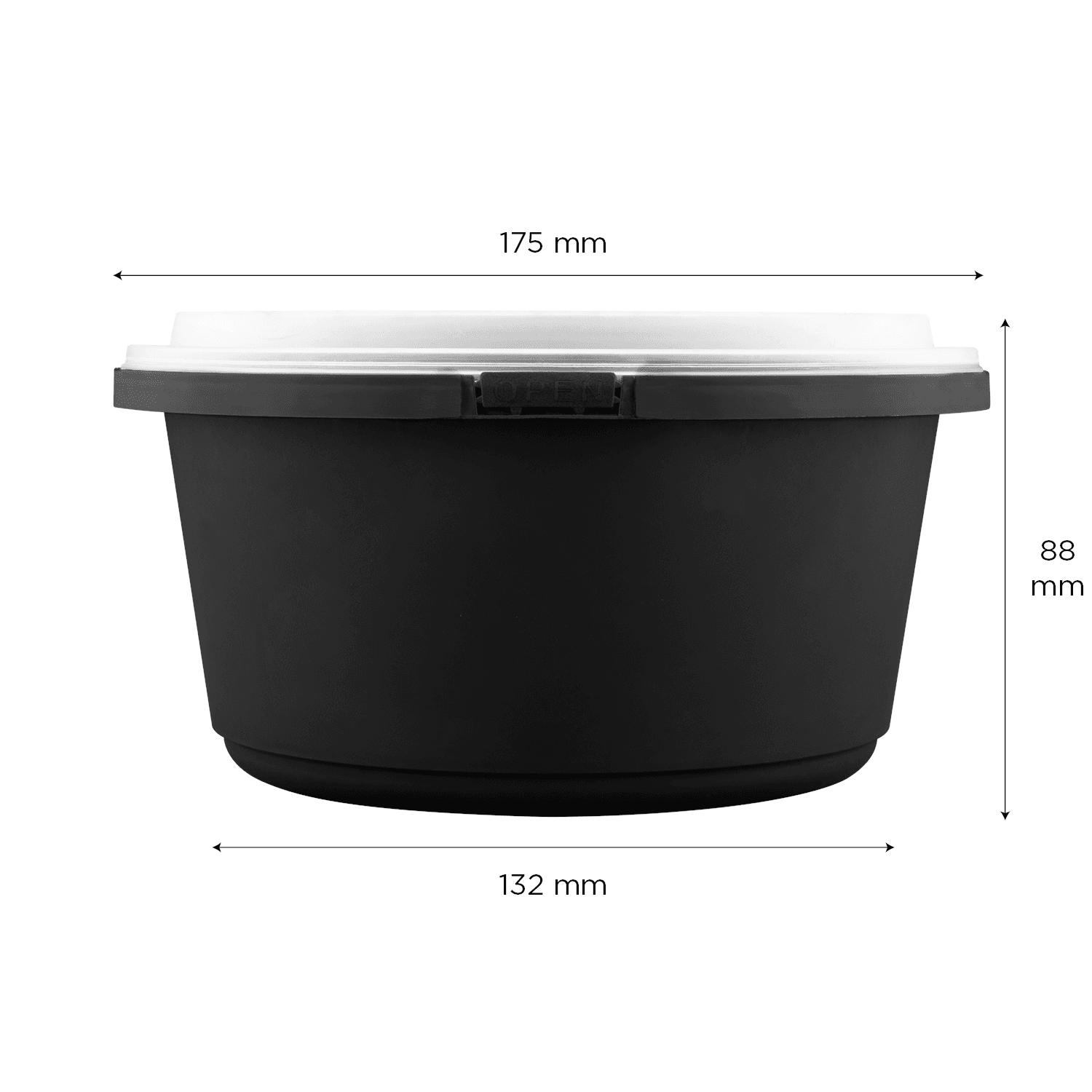 44 oz PP Tamper Resistant Injection Molded Microwaveable Black Food Container w/Clear lid - 150 pcs