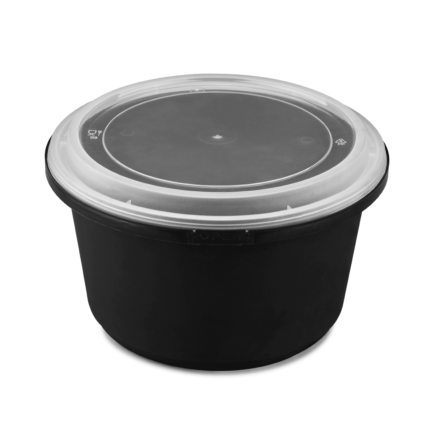 Karat 52oz PP Tamper Resistant Injection Molded Microwaveable Black Food Container w/Clear lid - 150 pcs