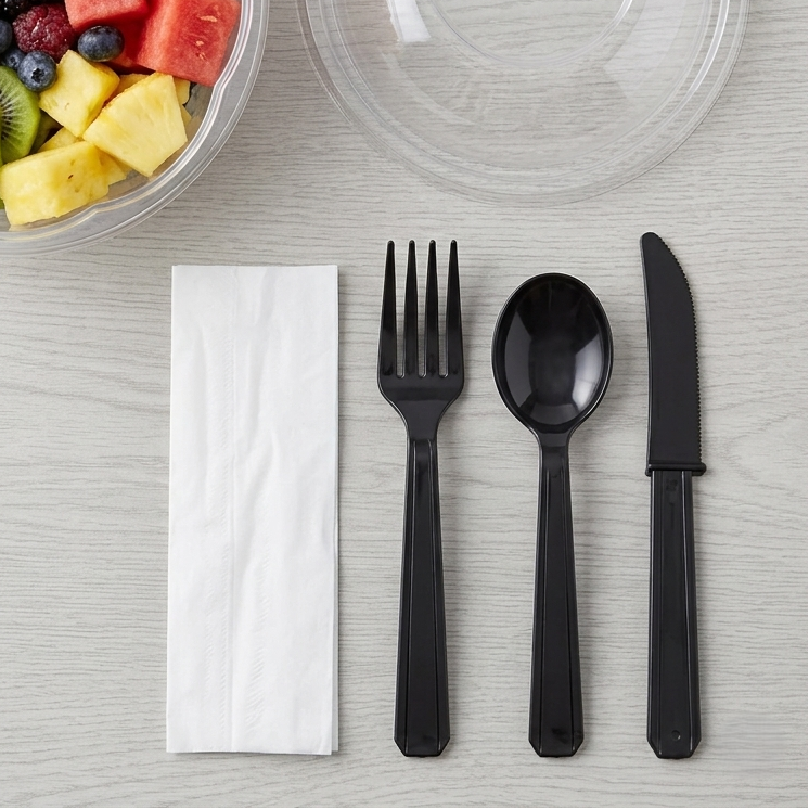 [250 sets] PS Plastic Heavy Weight Cutlery Kits, Black