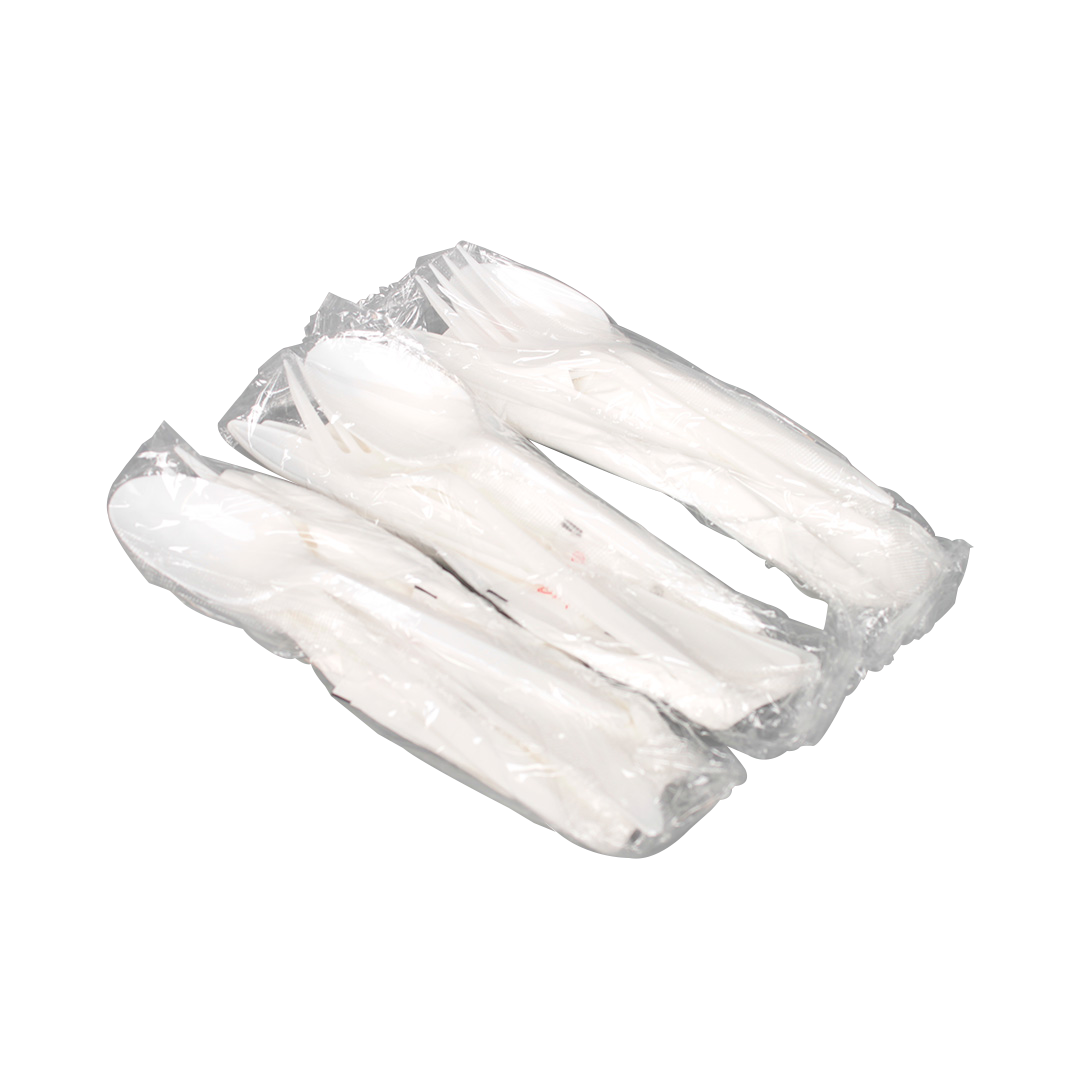 Karat PP Plastic Medium Weight Cutlery Kits with Salt and Pepper, White - 250 kits