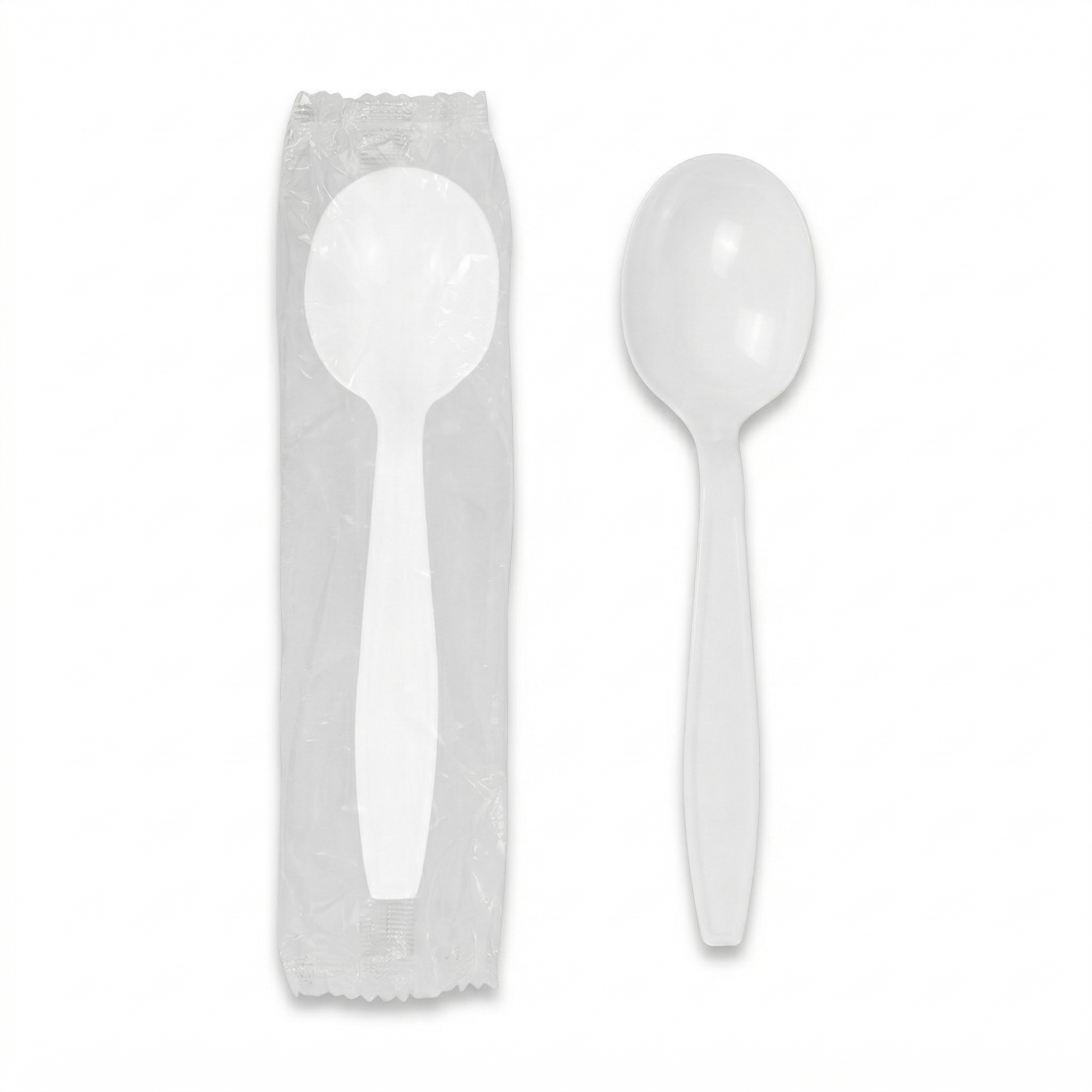 [1,000 ct] PS Plastic Heavy Weight Soup Spoons Wrapped, White