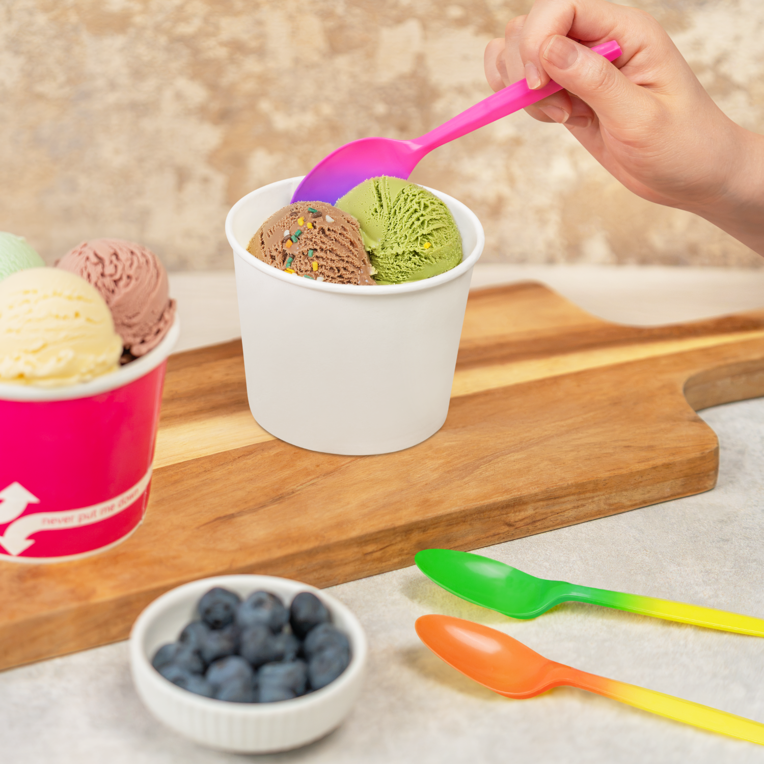 [1,000 ct] PP Plastic Medium Weight Color Changing Tea Spoons, Pink to Purple