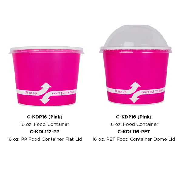 Pink Karat 16oz Food Containers with flat and dome lid