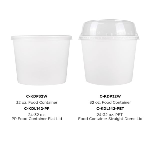 White Karat 32oz Food Containers with a matching flat and dome lid