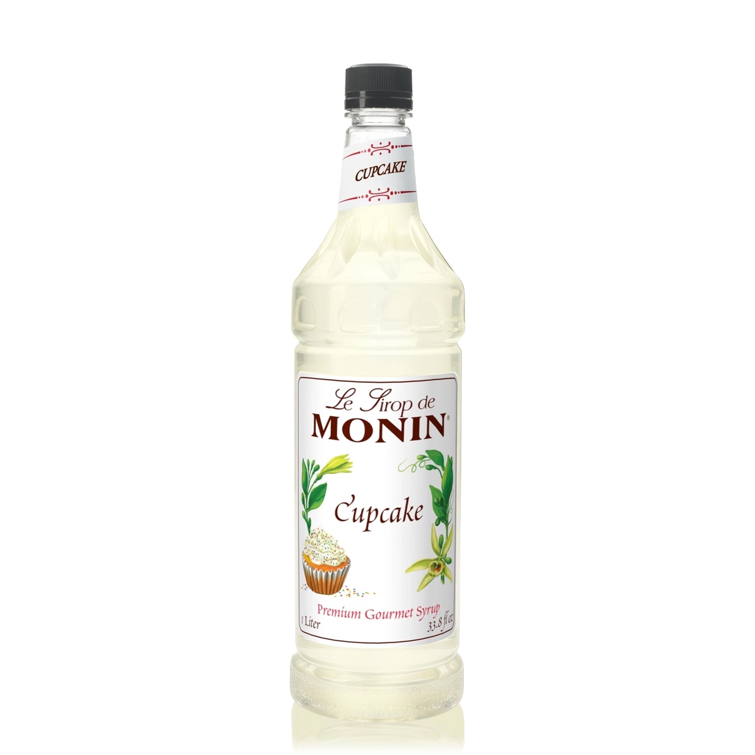 Monin Cupcake Syrup in clear plastic 1 L bottle