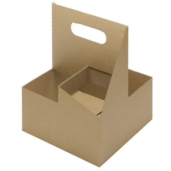 Kraft Paperboard Carrier with Handle, for 4 cups (12 - 32oz) -  200 pcs