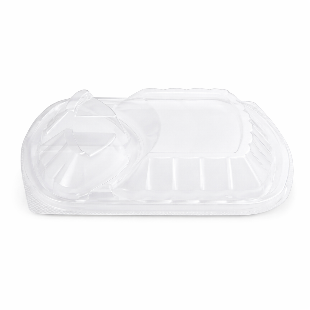 [300 ct] OPS Lid for 36 oz Microwaveable Take-Out Box | 3-Compartment | Clear