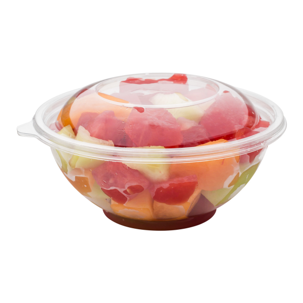 Clear Karat 24 oz PET Plastic Salad Bowl with fruit