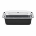 [150 sets] 24 oz PP Plastic Microwavable Rectangular Food Containers & Lids, Black