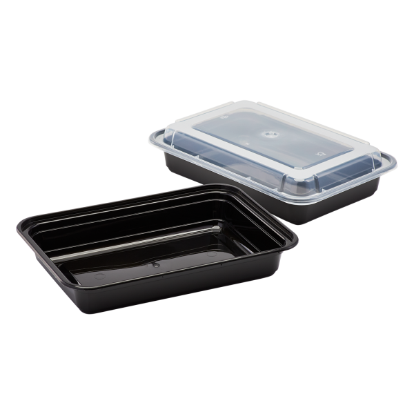 Black and Clear Karat 28 oz PP Plastic Microwavable Rectangular Food Containers & Lids