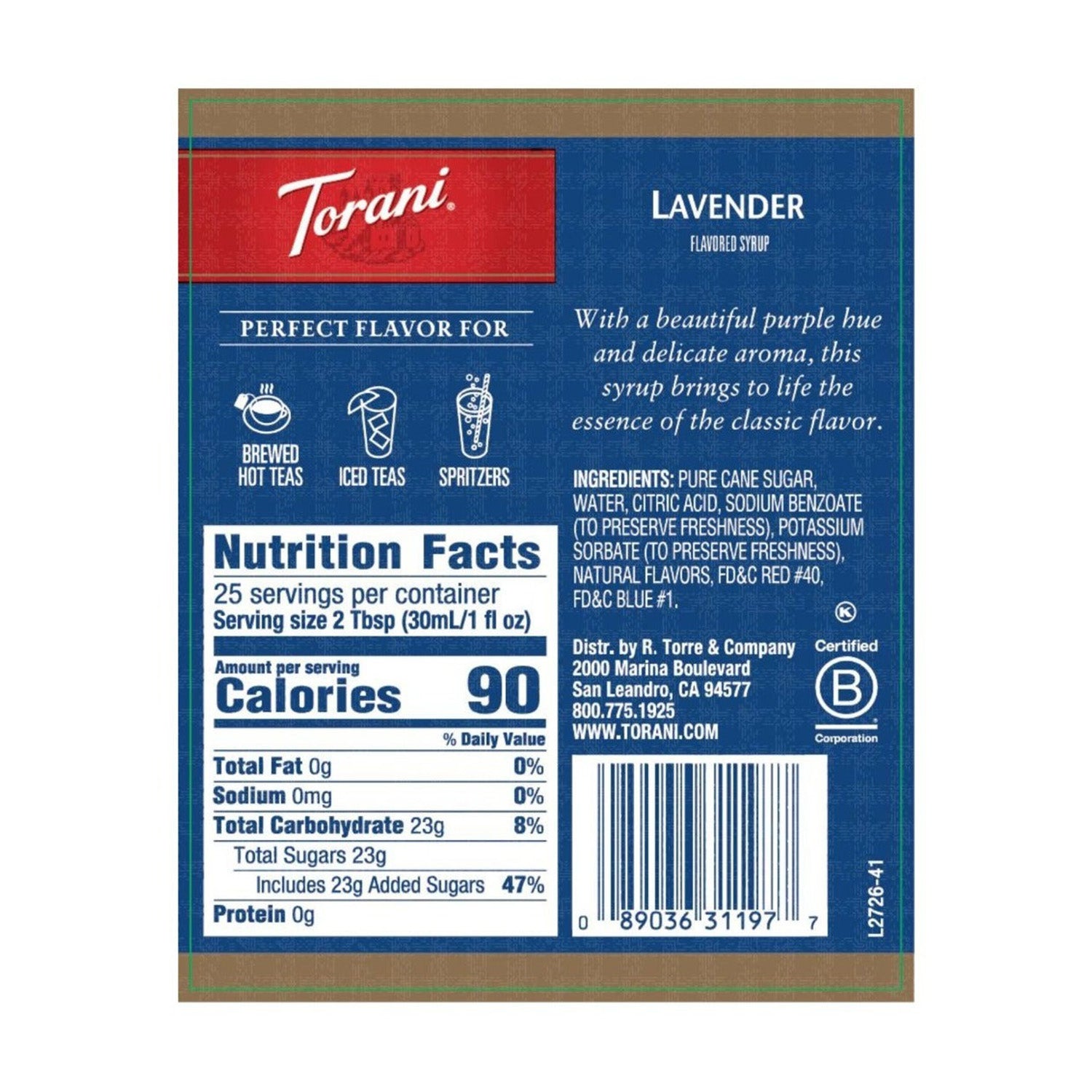 Torani Lavender Syrup - Bottle (750 mL)