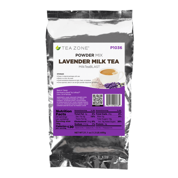 Tea Zone Lavender Milk Tea Powder in silver 1.32 lb bag