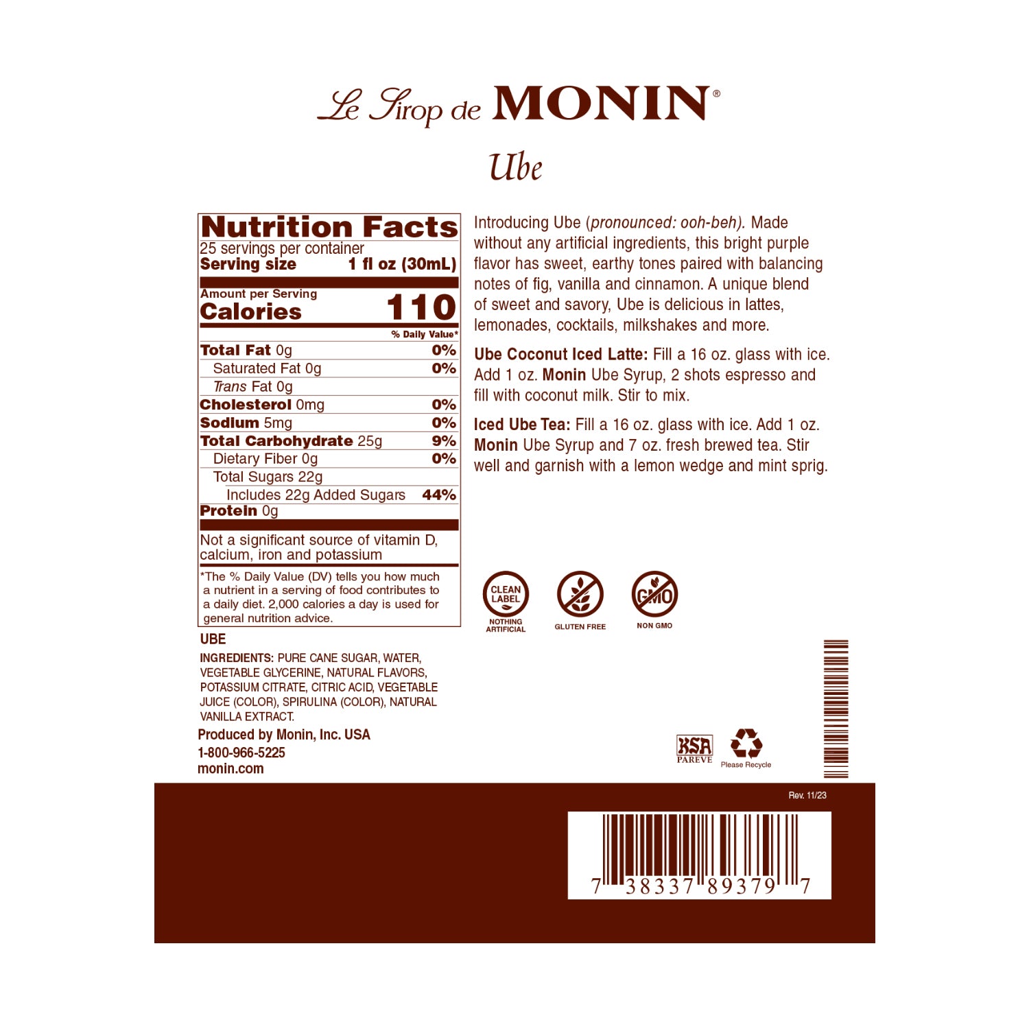 Monin Ube Syrup - Bottle (750mL)