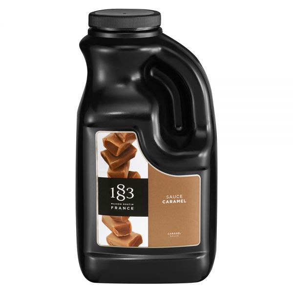 1883 Maison Routin Caramel syrup in a 64 oz bottle.