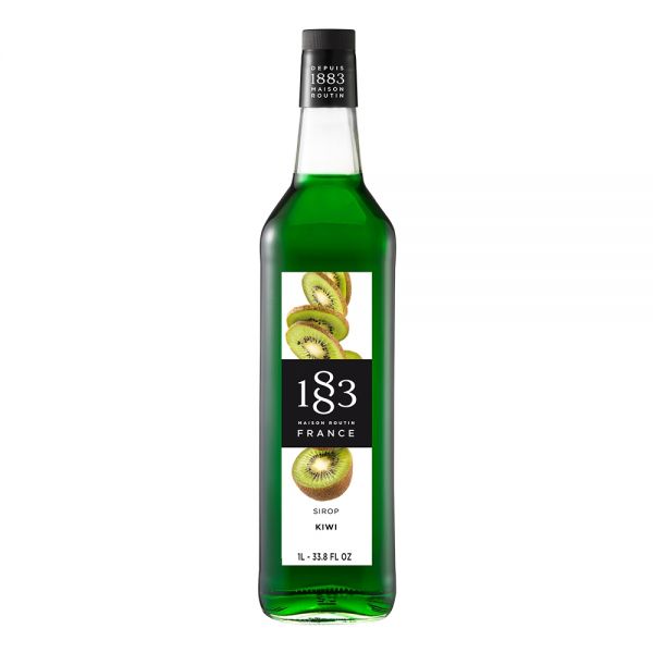 1883 Maison Routin Kiwi syrup in a clear 1 Liter bottle.