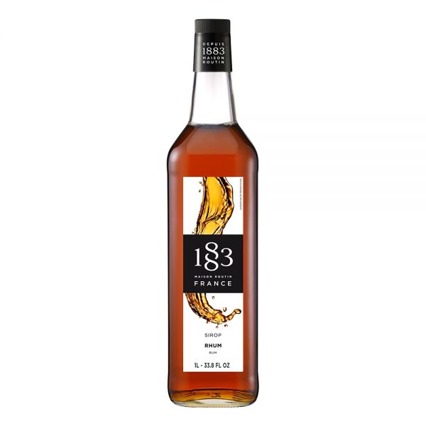 1883 Maison Routin Rum syrup in a clear 1 Liter bottle.