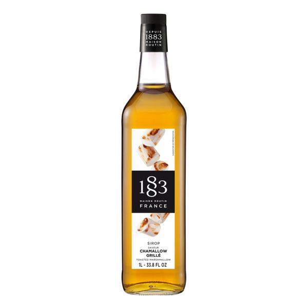 1883 Maison Routin Toasted Marshmallow syrup in a clear 1 Liter bottle.