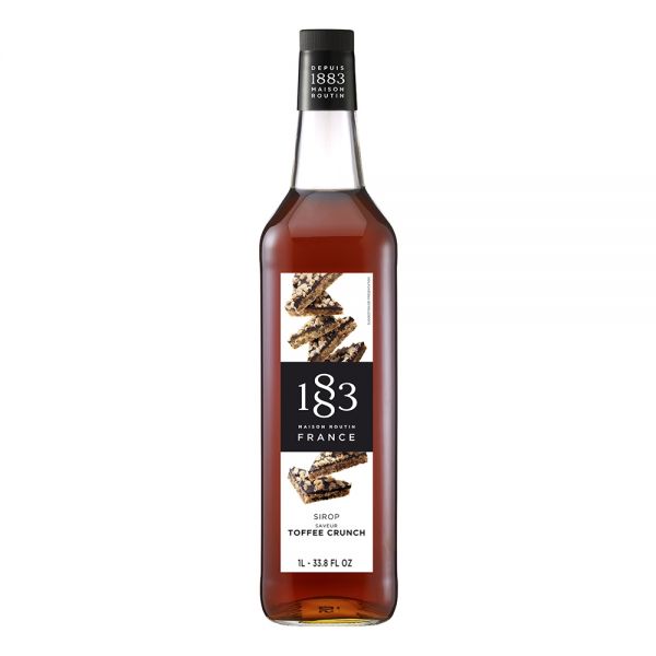 1883 Maison Routin Toffee syrup in a clear 1 Liter bottle.