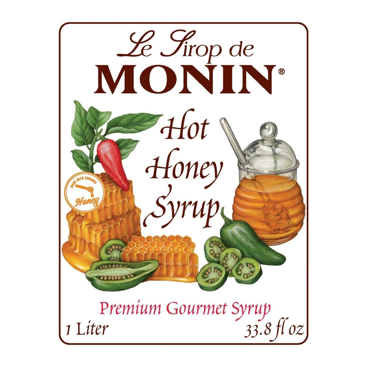 Monin Hot Honey Syrup brand label