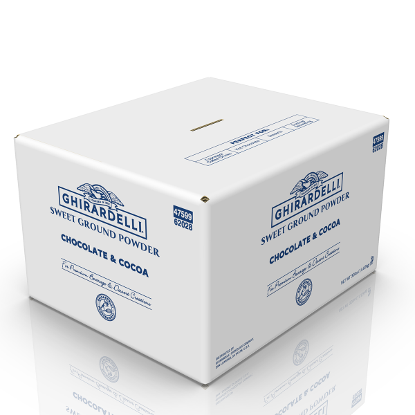 30 lb white box of Ghirardelli Sweet Ground Chocolate and Cocoa Powder