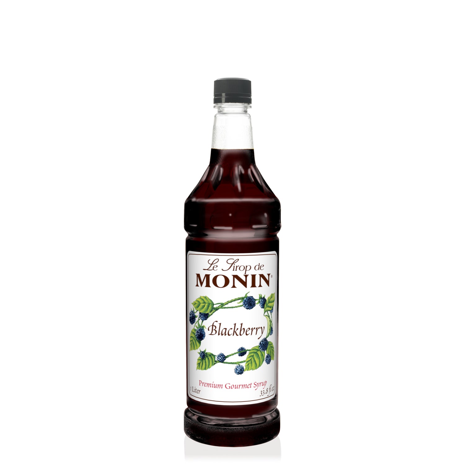 Monin Blackberry Syrup in clear 1 L bottle