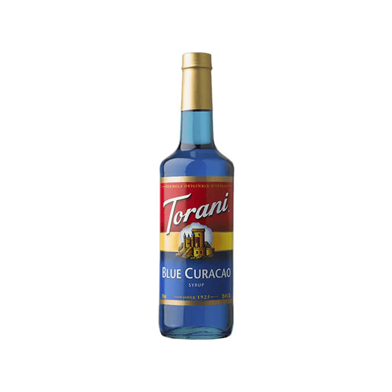 Torani Blue Curacao Syrup in clear 750mL Bottle
