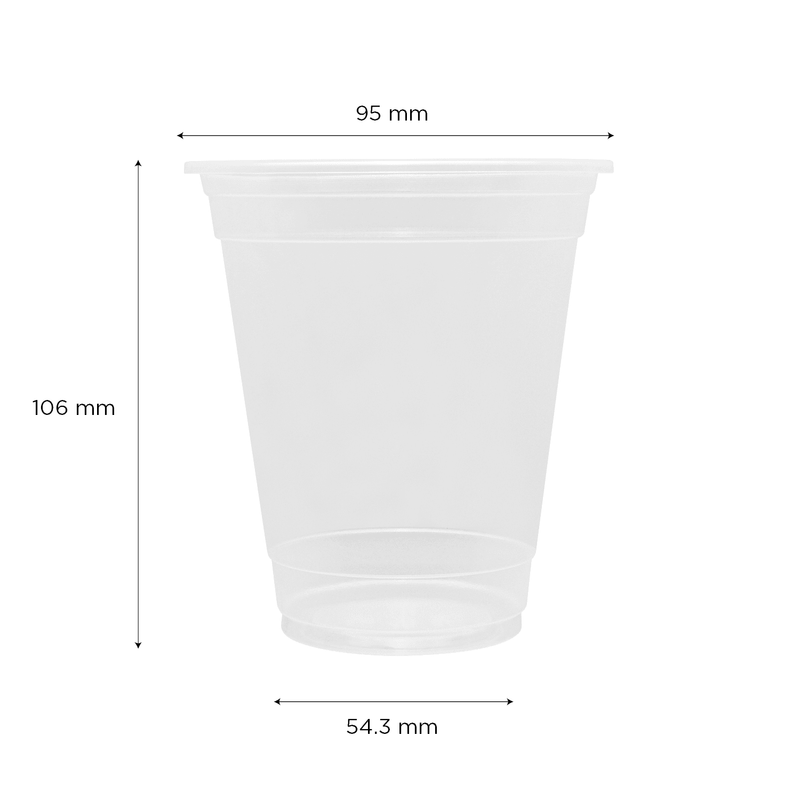 Karat 12oz PP Plastic U-Rim Cold Cup with measurements