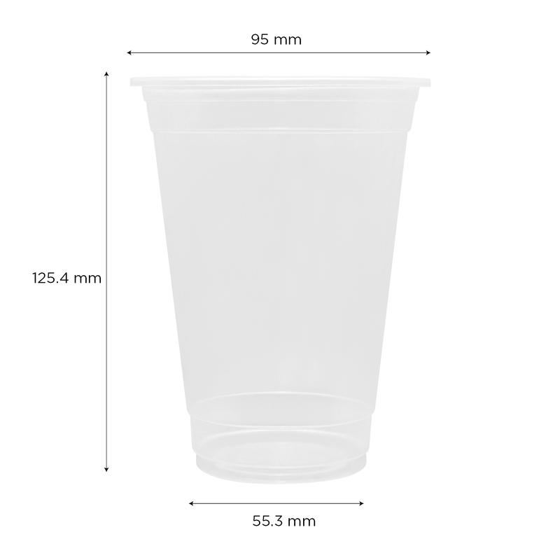 Karat 16oz PP Plastic U-Rim Cold Cups with dimensions
