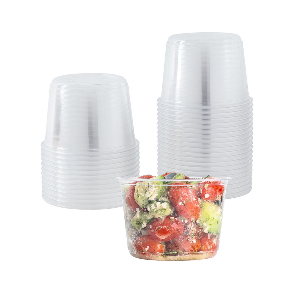 12oz Round Clear Plastic Deli Food/Soup Restaurant Storage Container Cup w/  Lids