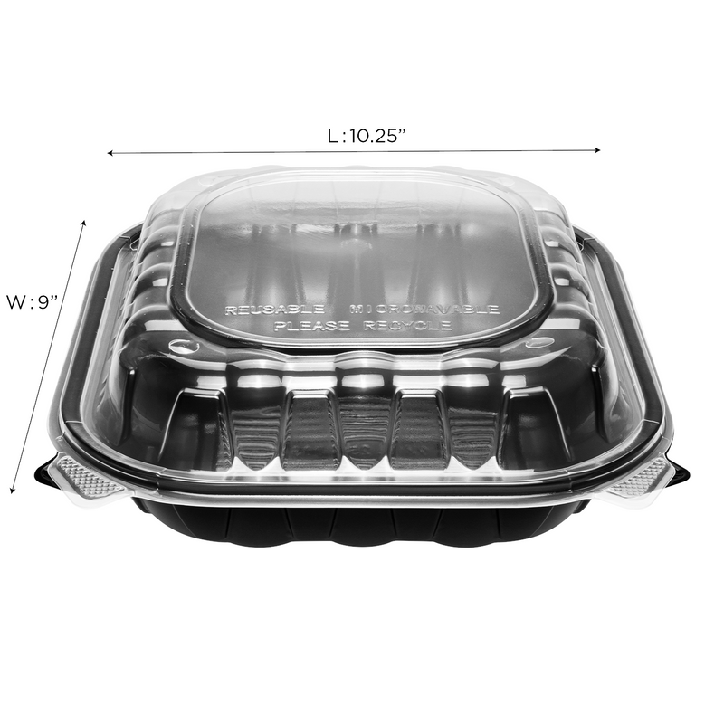 Karat 8x 8 Premium PP Hinged Container, 3 Compartments - 150 Pcs