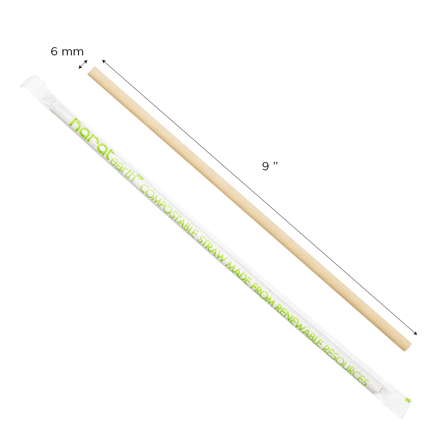 Karat Earth Flat Cut Bamboo Fiber Jumbo 9” Straw measurements
