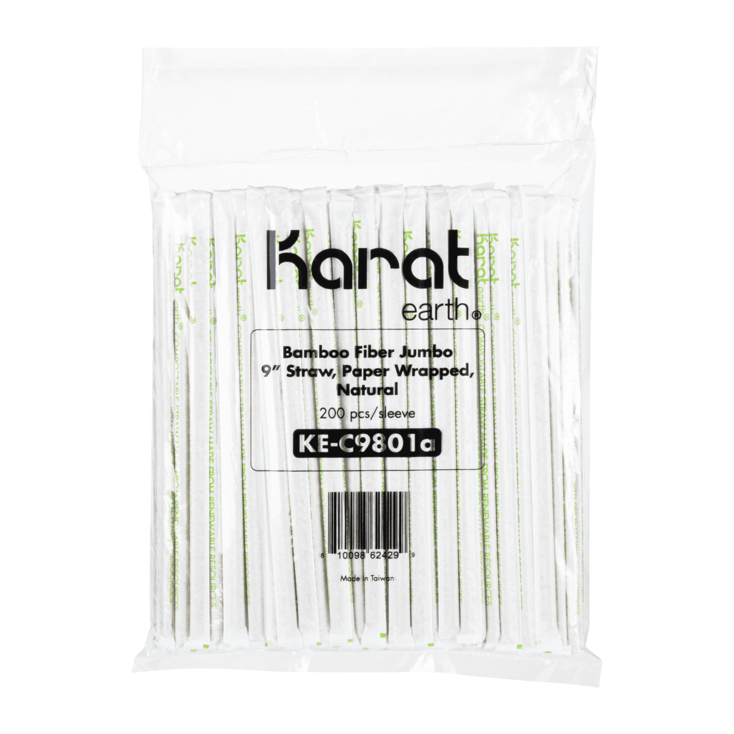 Karat Earth Flat Cut Bamboo Fiber Jumbo 9” Straw in packaging