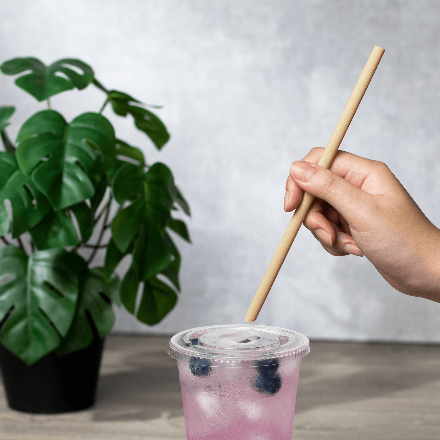Karat Earth Diagonal Cut Bamboo Fiber Giant 9" Straw in purple drink