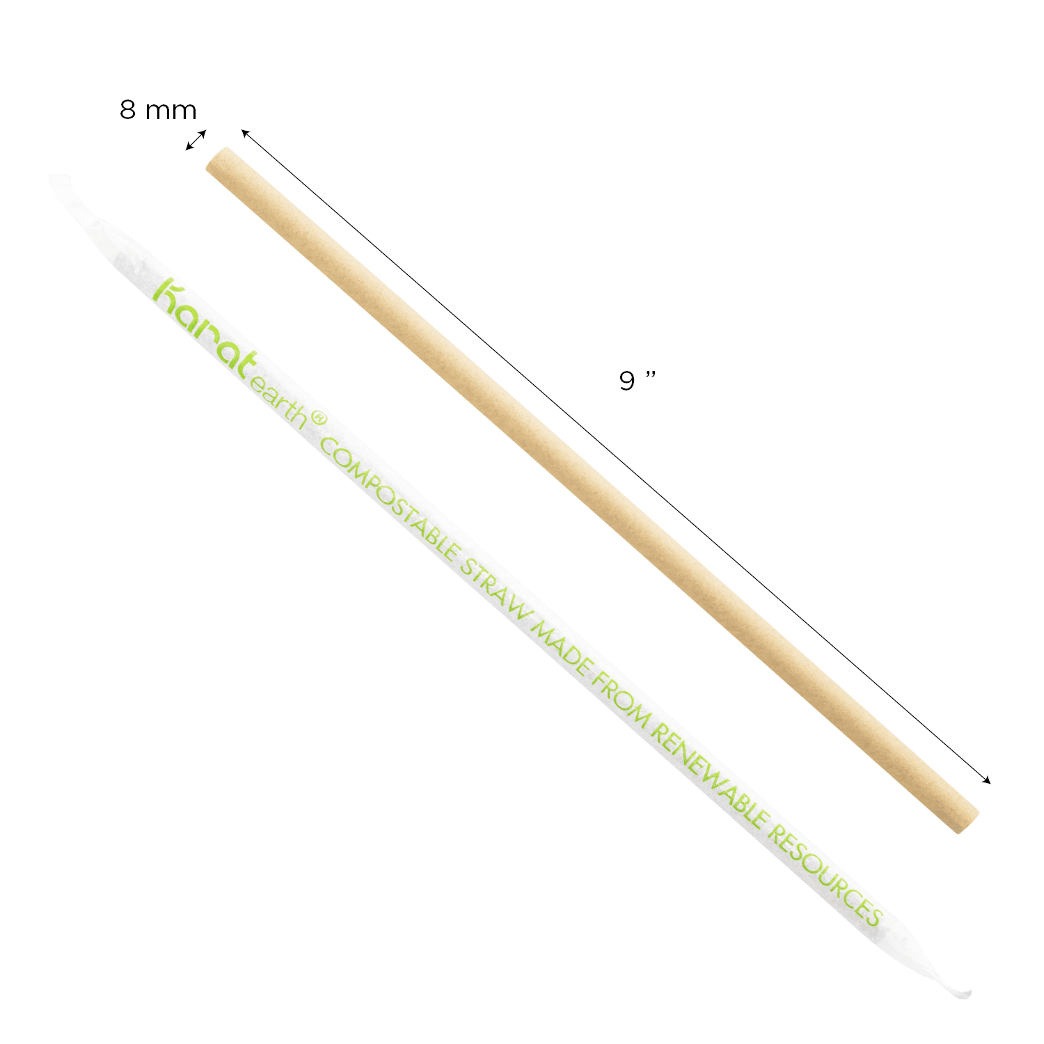 Karat Earth Flat Cut Bamboo Fiber Giant 9” Straw Measurements