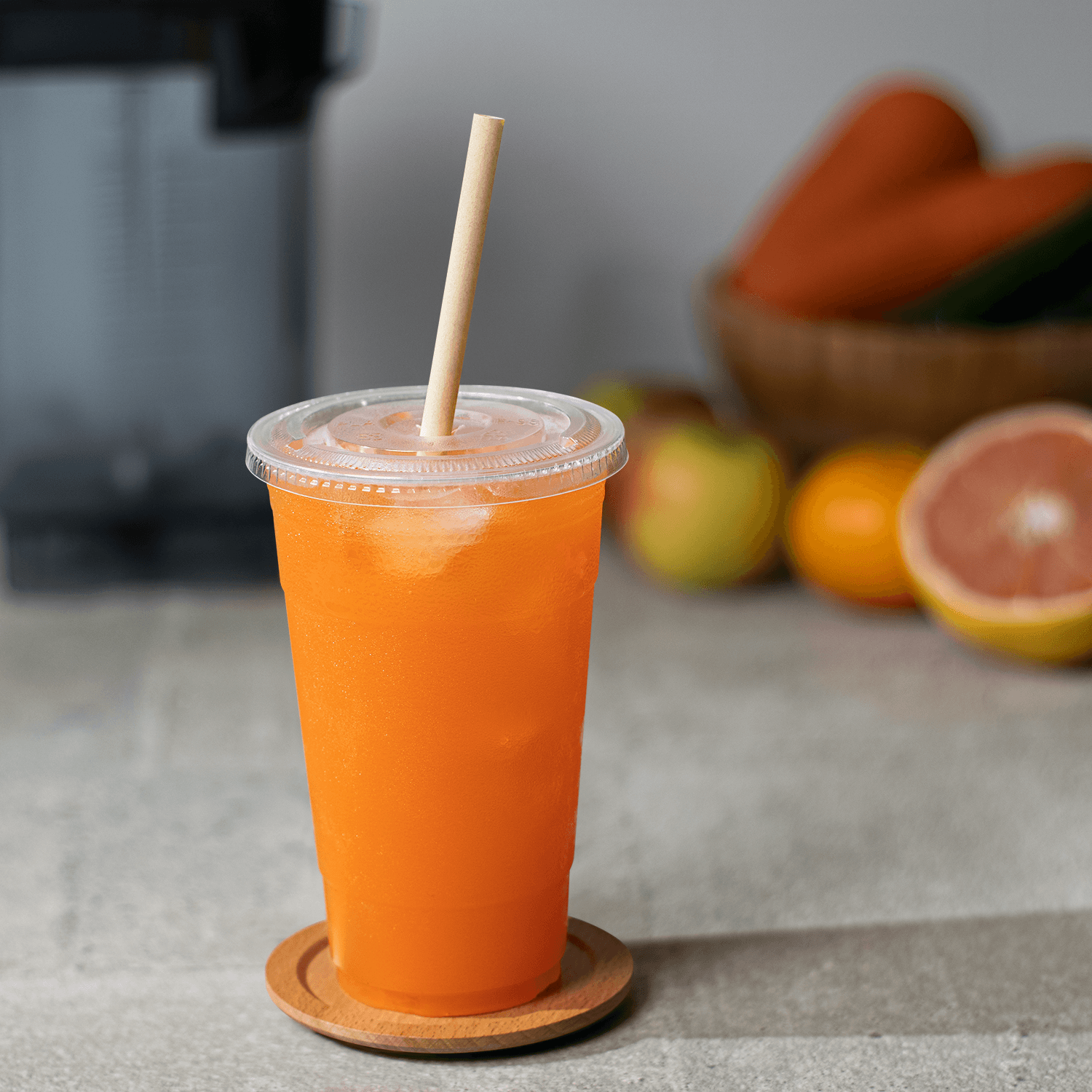 Karat Earth Flat Cut Bamboo Fiber Giant 9” Straw in orange drink