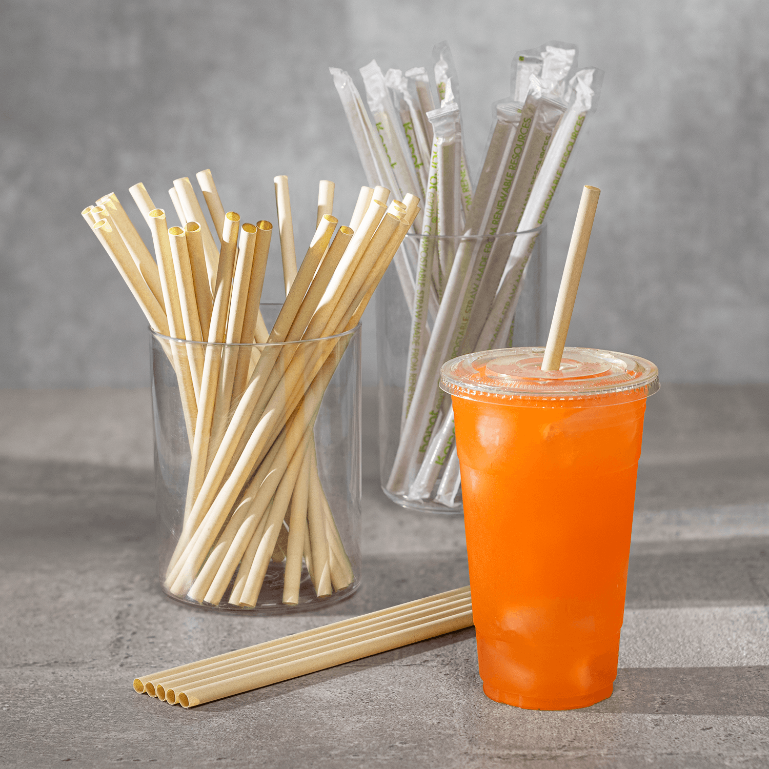 Karat Earth Flat Cut Bamboo Fiber Giant 9” Straw in Orange Drink