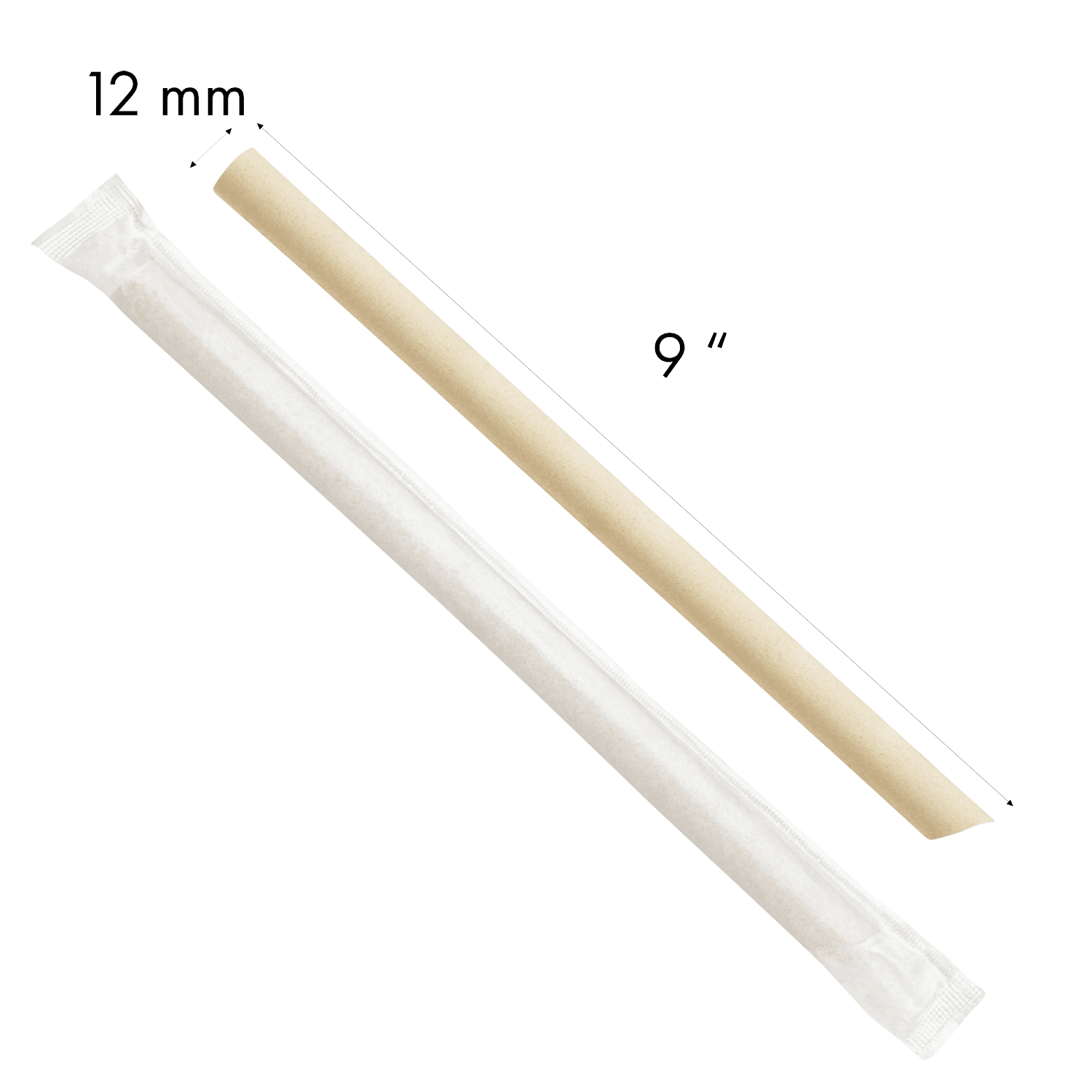 Karat Earth 9" Diagonal Cut Bamboo Fiber Colossal Straws (12mm) Paper Wrapped, Natural - 1,600 pcs